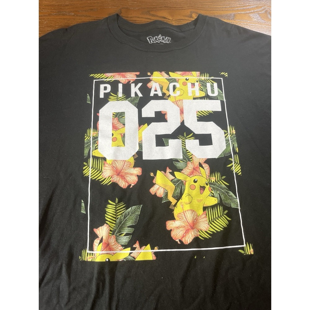 Pikachu Pokémon Graphic Jersey T-Shirt Mens XL Black Floral Print 025 Shirt